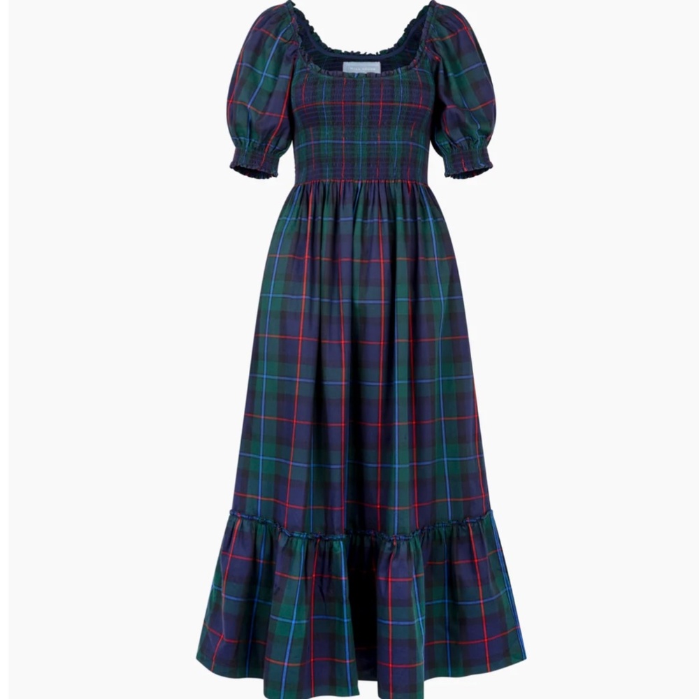 HILL HOUSA LOUISA NAP DRESS in BLACK WATCH - MIDNIGHT TARTAN XS